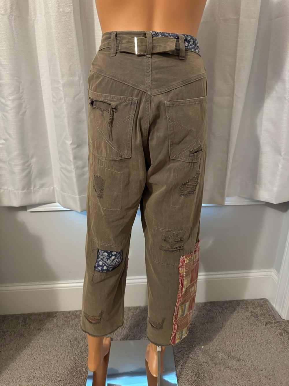 POL Olive Green Cropped Patchwork Pants - Picture 6 of 8